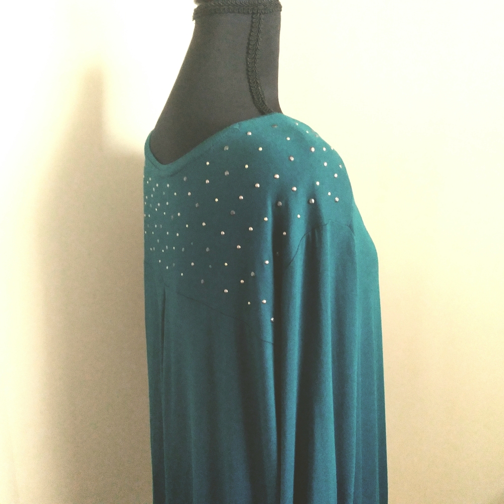 Faded Glory Tunic Top Teal Cool Stretchy Jersey Knit XXL‎ 20 Studded Back